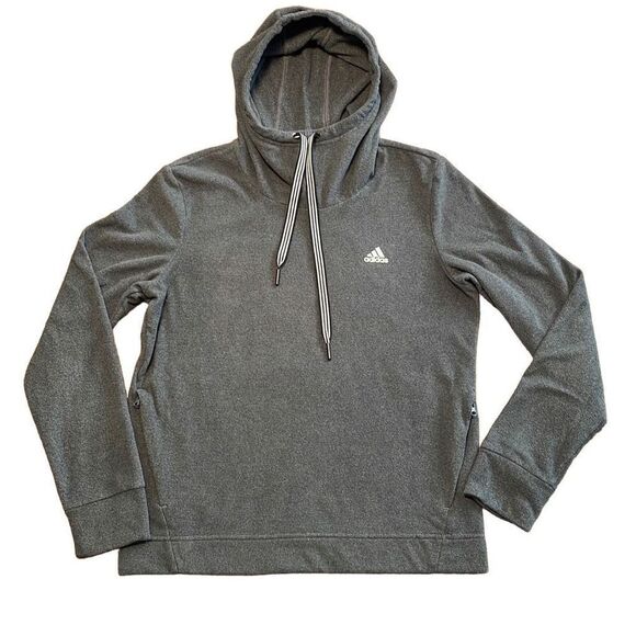Adidas gray fleece pullover hoodie with roomy zip pockets size M - Picture 1 of 13
